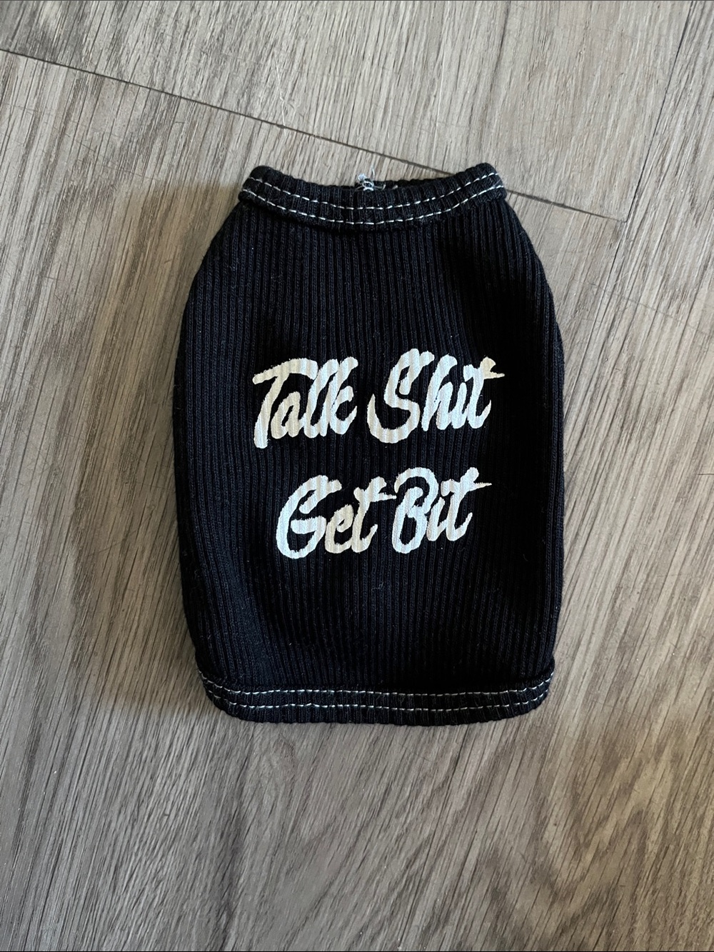 Black Ribbed Dog Tank with White Script - Talk Shit Get Bit🐶